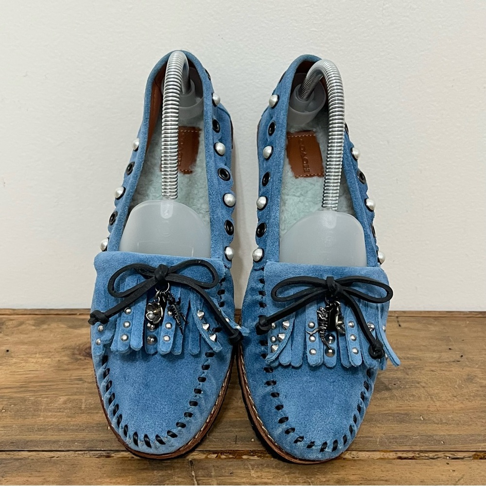 Coach Blue Suede Roccasin Moccasin Style Slip On Loafers Luxury Chic
